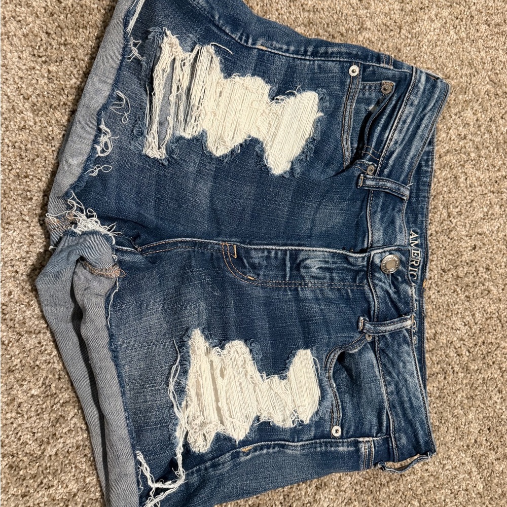 American Eagle Outfitters Women's Ripped Blue Jean Shorts
